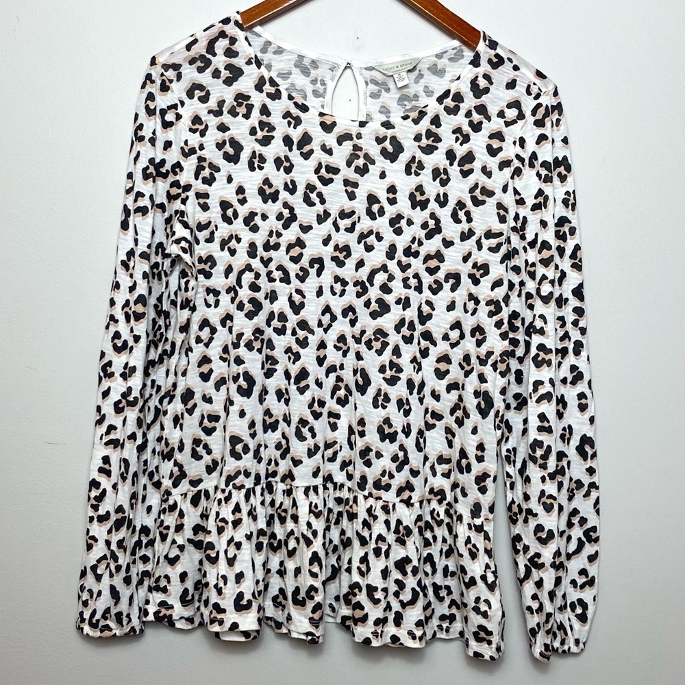 Lucky Brand Leopard Animal Print Peplum Top Blouse Sz M